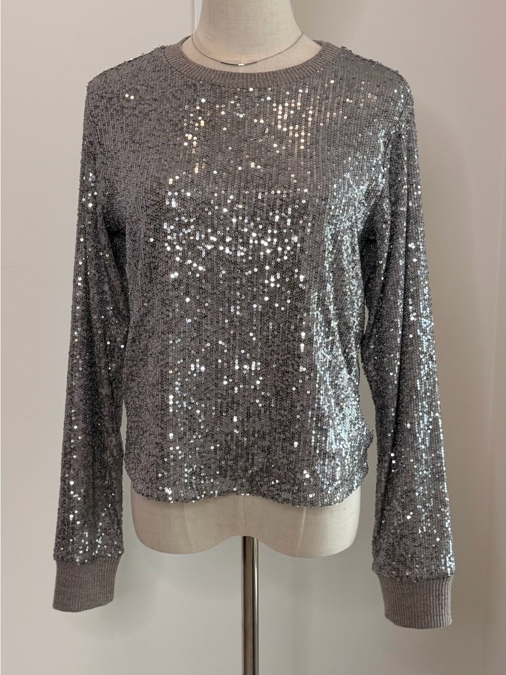 Sanctuary Silver Sequin Pullover Sweater Top Medium - Picture 2 of 11